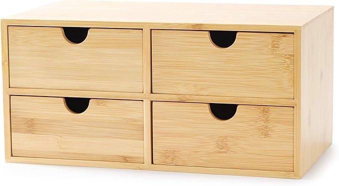Wisuce Bamboo Desk Organizer - Mini Desktop Drawer Tabletop Storage Organization Box for Office Home Toiletries Supplies, No Assembly Required (4 Drawer)