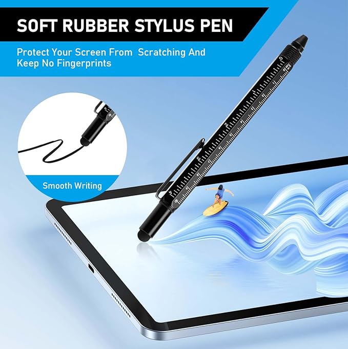 Christmas Stocking Stuffers for Men Adults, 2 Pack Multi-Tool Pen Set, 11 in 1 Multitool Pen with LED Light, Ruler, Level, Screwdriver, Stylus, Flathead, Gifts for Men Boyfriend, Husband, Him, Black