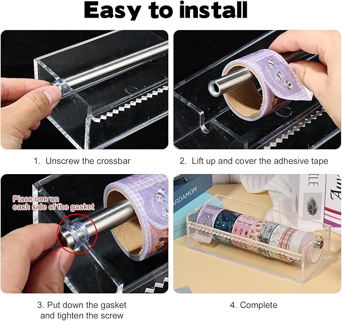 Rainmae Acrylic Washi Tape Dispenser Washi Tape Organizer Sticker Roll Cutter Masking Tape Storage Dispenser,Tape Cutter,Tape Roll Holder for Office Home School (Not Include Tape)