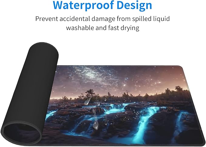Milky Way with Forests and Waterfalls Extended Big Mouse Pad Large,XL Gaming Mouse Pad Desk Pad,31.5x11.8inch Long Computer Keyboard Mouse Mat Mousepad with 3mm Non-Slip Base for Home Office Work