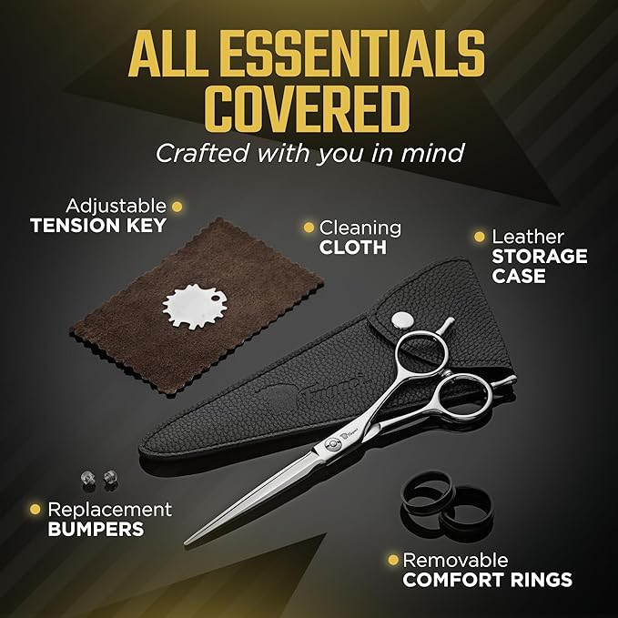 Fagaci Professional Hair Cutting Scissors 5.5” Super Sharp Thin Blades, 440C Steel for Maximum Precision Hair Scissors for Women & Men, Lightweight Hair Shears for Hair Cutting, Barber Scissors