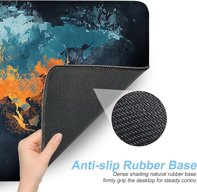 World Map Artistic Design Mouse Pad – 31.5" x 11.8" Extended Abstract Desk Mat with Bold Orange and Blue Color Palette – Large Non-Slip Surface for Office, Home, and Study