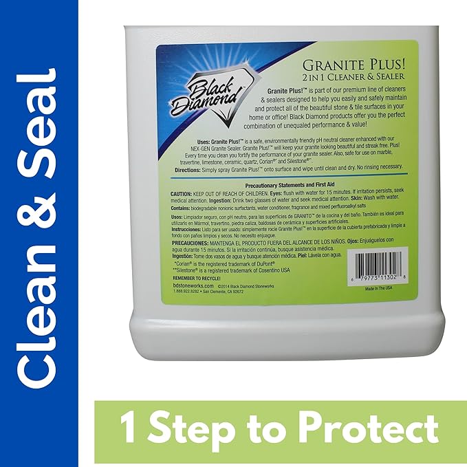 Black Diamond Stoneworks GRANITE PLUS! 2 in 1 Cleaner & Sealer for Granite, Marble, Travertine, Limestone, Ready to Use! (1-Gallon)