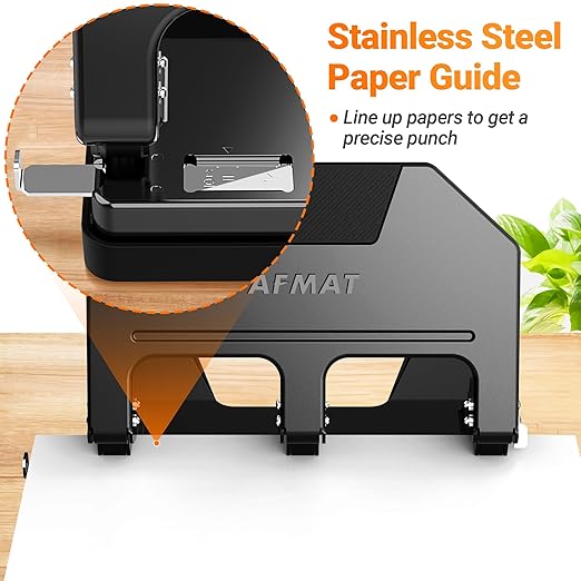 AFMAT HPX3 Heavy Duty 3 Hole Punch, 40-Sheet 3 Hole Puncher for Binder, Metal Three Hole Punch w/ 10,000+ Uses, 50% Reduced Effort, Bulit-in S.S. Paper Guide, Large Chip Tray, Black