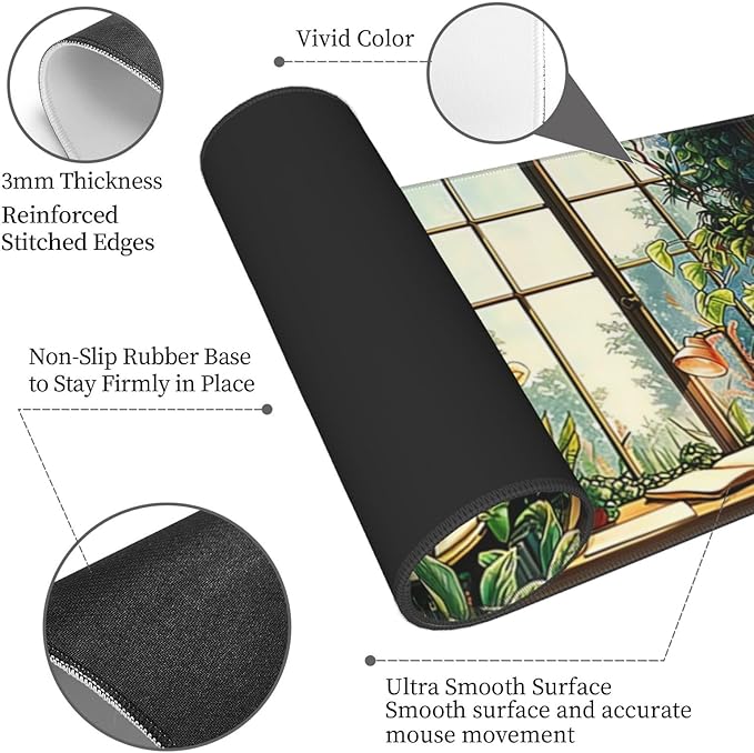 Plants Lovers Gaming Mouse Mat Extended Large XL Mouse Pad Desk Mat Non-Slip Rubber Mice Pads Stitched Edges for Office and Home,31.5 X 11.8 X 0.12 Inches