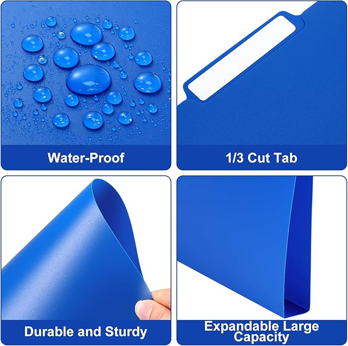 48 Pack Colored Plastic File Folders with Tabs and Sticky Labels Sturdy 1/3 Cut Tab Manila File Folders Letter Size 8. 5 x 11 Inch for Office Home Supplies Organizer Documents(Blue)