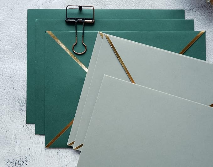 A7 Envelopes - V Flap Foil Border Luxury Mailing Envelopes for 5" x 7" Cards - for Wedding, Invitations, Baby Shower, Photos, Graduation, Birthday, Bridal Shower - 5.25" x 7.25" (Dark Green, 25 Pack)