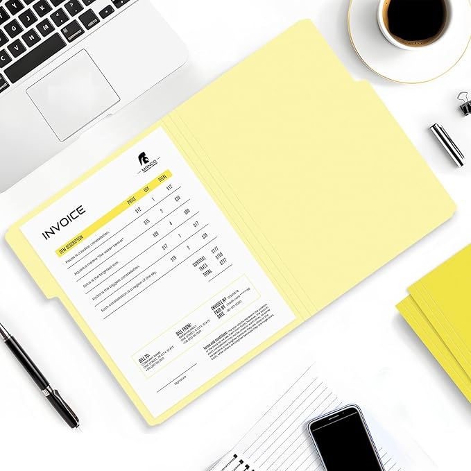 SUNEE File Folders, 18 Pack Manilla Folders 8.5 x 11, Colored File Folders Home Office School Supplies for Documents Files Paper, Yellow