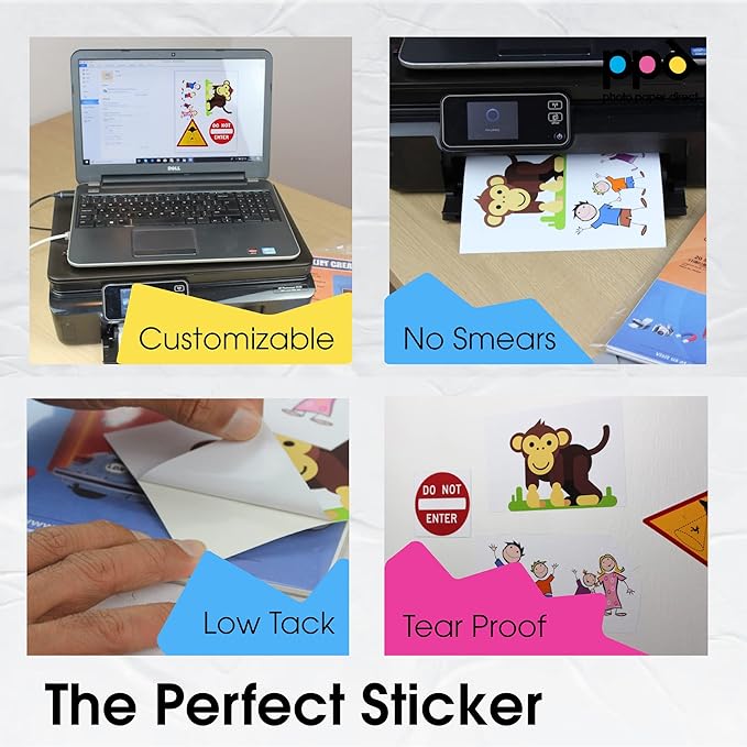 PPD Premium Printable Vinyl Sticker Paper for Inkjet Printer - 10 Sheets Matt Sticker Paper 8.5 x 11 - Self-Adhesive, Waterproof, Tear Resistant, Instant Dry - PPD-38-10