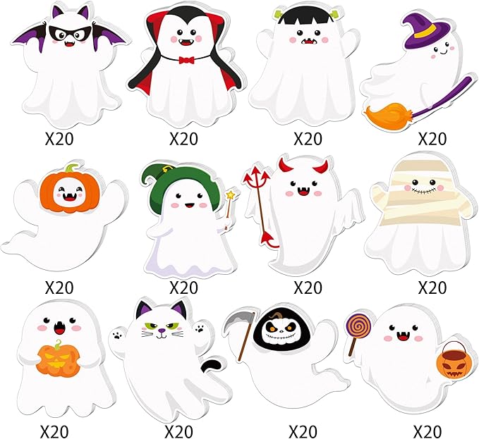 240 Pcs Spooky Halloween Sticky Notes - 12 Designs Notebook Colored Self Stick Memo Pads for School Office