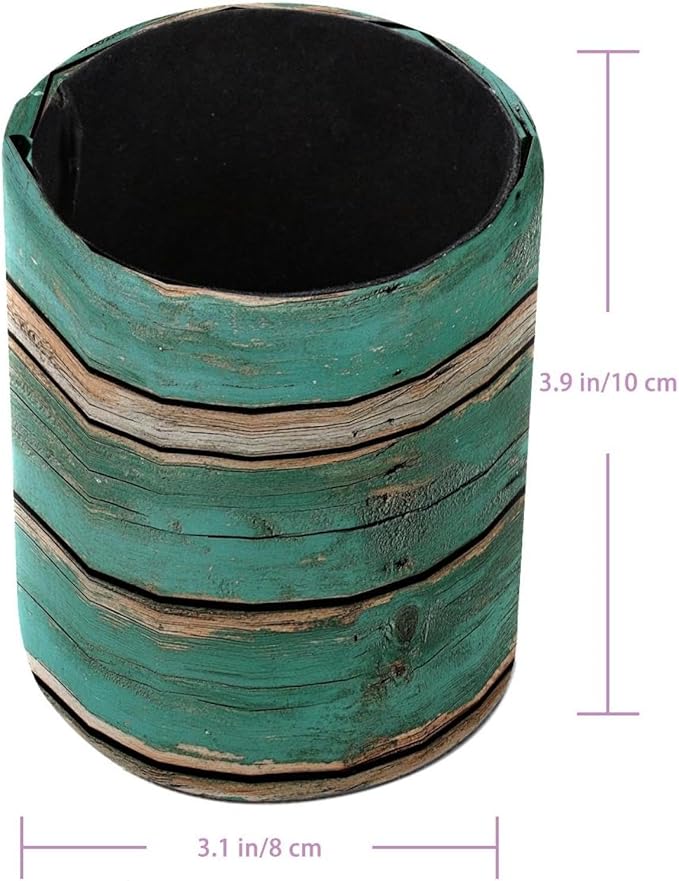 Rustic Distressed Teal Green Barn Wood P (2) Pencil/Pen Holder for desk, Round Desktop Organizer for Desk Multi Purpose Use for Home School Office Supplies