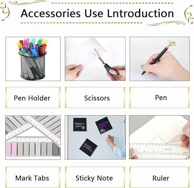 Office Supplies,Desk Accessories, Stapler and Tape Dispenser Set for Women with Stapler, Tape Dispenser, Staple Remover, Staples, Clips, Scissor and Tabs,Gift for Students, Coworkers