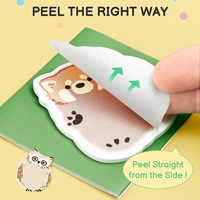 M&G Puffy Animal Sticky Notes, 4 Pads 120 Sheets, 3 x 2 Inch Cute Cartoon Memo Pads, Foldable Stand Self-Stick Notes for School Office Home