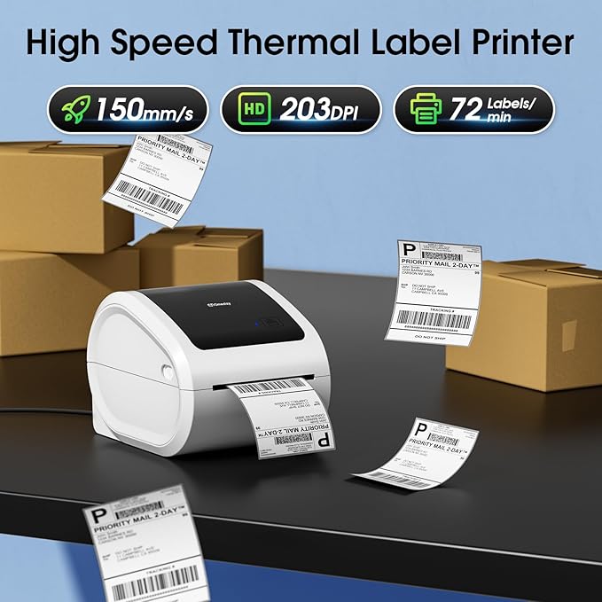 Bluetooth Shipping Label Printer 4x6 - D520BT Bluetooth Thermal Label Printer for Small Business， Shipping Packages, Compatible with USPS, Shopify, Amazon, Tiktok