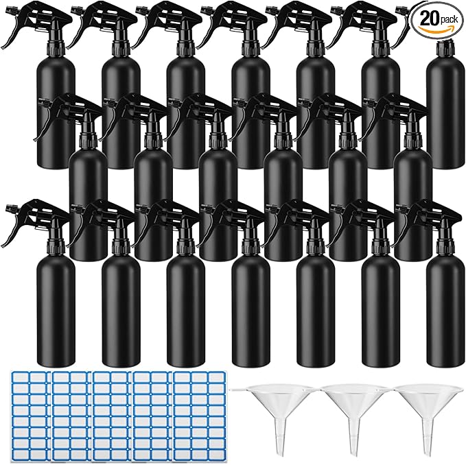 Eccliy 20 Pack 16 Oz Empty Spray Bottles for Cleaning, Leak Proof Spray Bottles with Measurements and Adjustable Nozzle for Cleaning Commercial Supplies(Matte Round,Black)