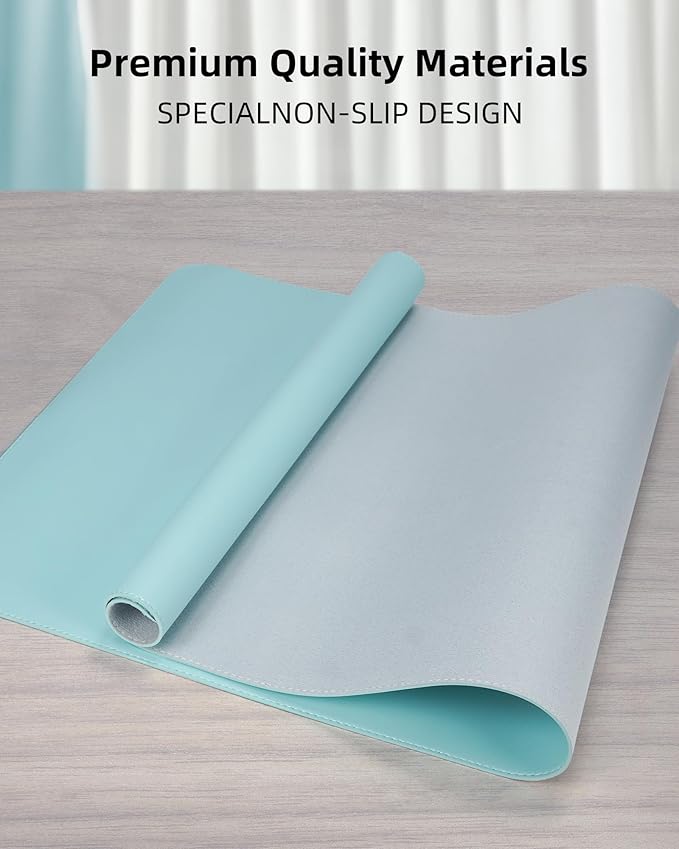 Leather Desk Pad Protector, Mouse Pad, Office Desk Mat, Non-Slip PU Leather Desk Blotter, Laptop Desk Pad, Waterproof Desk Writing Pad for Office and Home (Teal, 31.5" x 15.7")