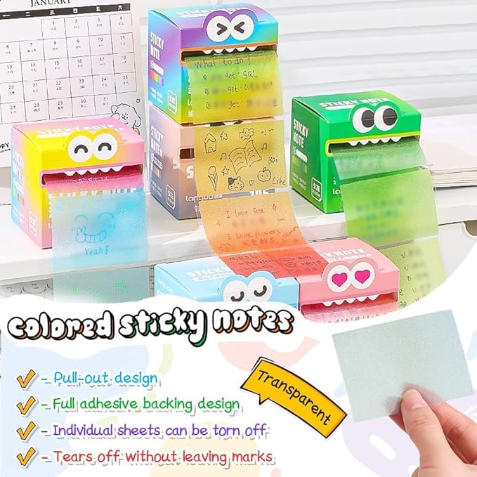 Cute Monster Pattern Sticky Note, 2025 New 105 Sheets/Roll Fun Pastel Pull-Out Memo Pads, Easy Post Memo Pads, Funny Back to School Gift for Teachers & Students