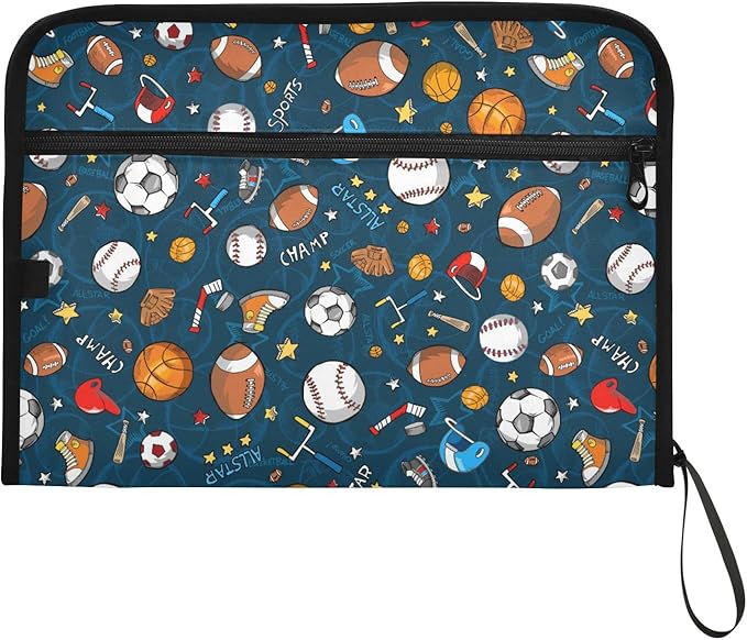 Gredecor Baseball Football Ball Pattern Expanding File Folder 13 Pockets Sports Theme Expandable Filing Folders Accordion Document Files Organizer for A4 Letter Size Paper