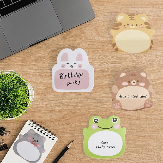 32 Pads Cute Sticky Notes, Animal Sticky Notes Self Adhesive Cartoon Notes Memo Pads Notes Page School Tab for School Office Supplies