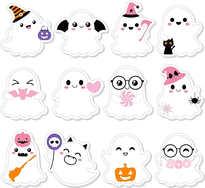 Yinder 24 Pads Cute Sticky Notes Kawaii Fun Animal Sticky Notes Pads Bulk Cartoon Memo Self Adhesive for Veterinary Gift Office School Tab Party Supplies(Ghost)