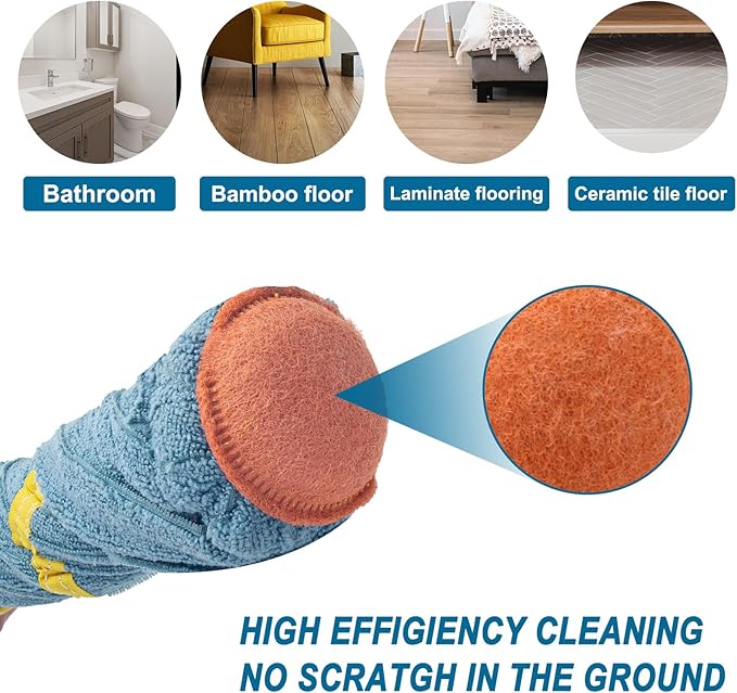 KeFanta Self-Wringing Twist Mop, Microfiber Cloth Wet Mops for Floor Cleaning, 57" Long Handle Floor Mop with Top Scouring Pad for Kitchen Hardwood Restaurant Bathroom Garages Warehouses Office