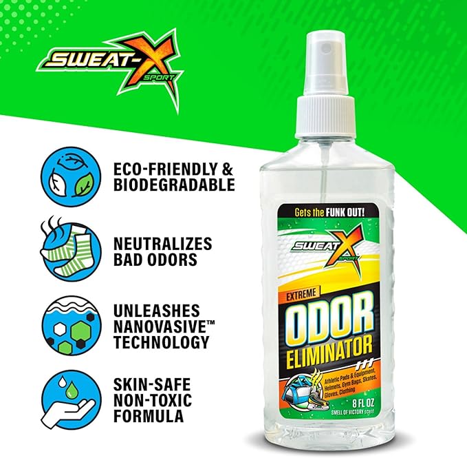SweatX Extreme Odor Spray - Multipurpose No-Wash Deodorizer - Ideal for Shoes and Gym Clothing - Victory Scent (8 Fl Oz) - 6 Pack