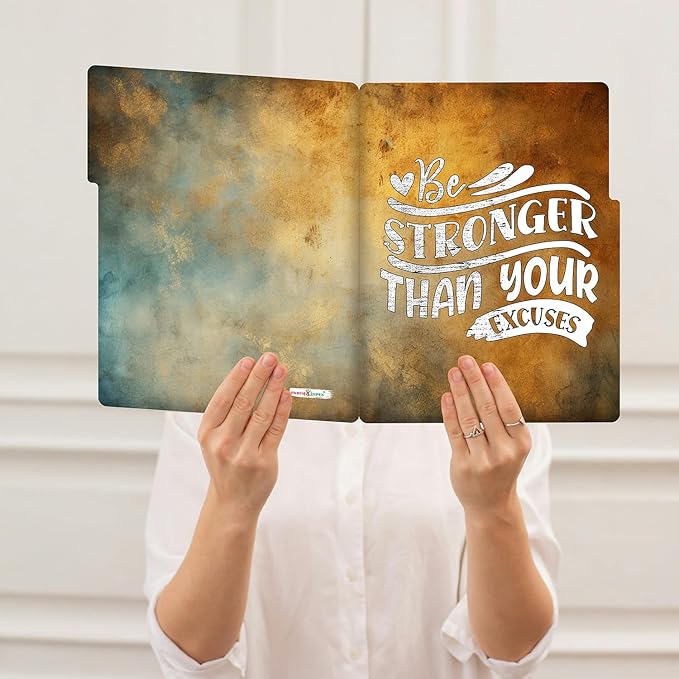 PARTH IMPEX 12 Pack Decorative File Folders, 1/3 Cut Tab with Assorted Positions, Letter Size Paper Holders (9.37” x 11.75”) Matte Finish Laminated for Office School Work - Inspirational Quotes Design