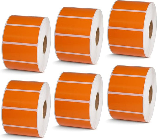 BETCKEY - 2" x 1" UPC Barcode & Address Labels Compatible with Zebra & Rollo Label Printer,Premium Adhesive & Perforated[Orange, 6 Rolls, 7800 Labels]