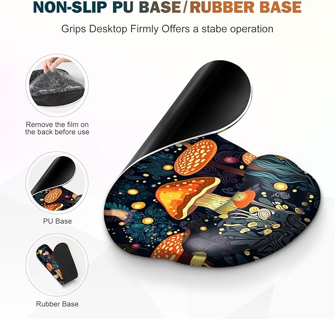 Gaming Mouse Pad, Large Desk Mat, Cute Desk Pad Protector, 4in1 XXL Mousepad + Keyboard Wrist Rest+Mouse Wrist Rest+Coaster Set with Ergonomic Desk Pad for Home Office Table Computer, Lovely Mushroom