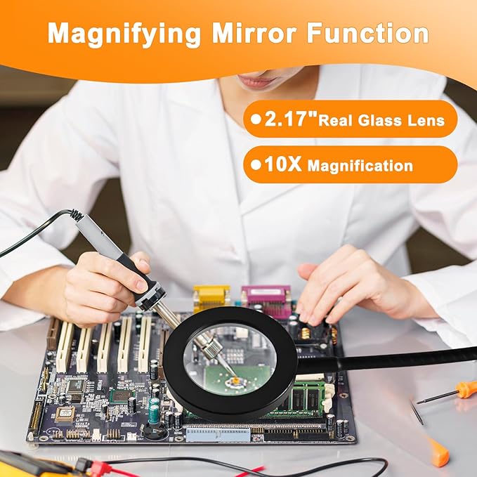 10X Magnifying Glass with Light and Timer, 2 in 1 Magnifying Desk Lamp, 3 Color Modes 10 Dimmable Brightness, Flexible Gooseneck Magnifier with Light for Craft Hobby Sewing Close Work(No Adapter)