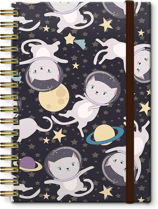 Spiral Journal Notebook,Strong TwinWire Binding with Premium Paper for Girl Women,Cool Funny 120 Pages,100gsm A5 College Ruled NotebookJournal,Perfect for Gifts Nurse Teacher Women(Cute Cat Star)