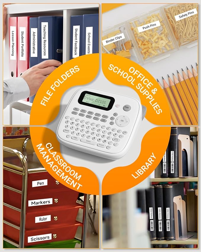 Vixic Label Maker Machine, D210S Label Maker Machine with Tapes Waterproof, Handheld Label Machine with Keyboard Powered by USB-C, Labeler with Chain Print Reduce Wastes for Home Office Organization