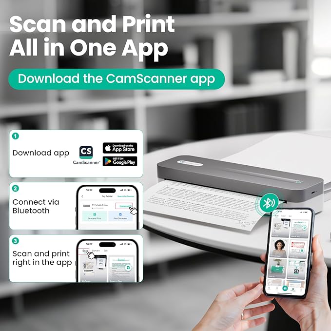 P1 Pro Thermal Printer, Large Format Portable Bluetooth Inkless Printer with 1 Roll Paper 8.5x11 Inch, Compatible with iPhone ＆ Computer,Home Office Essentials
