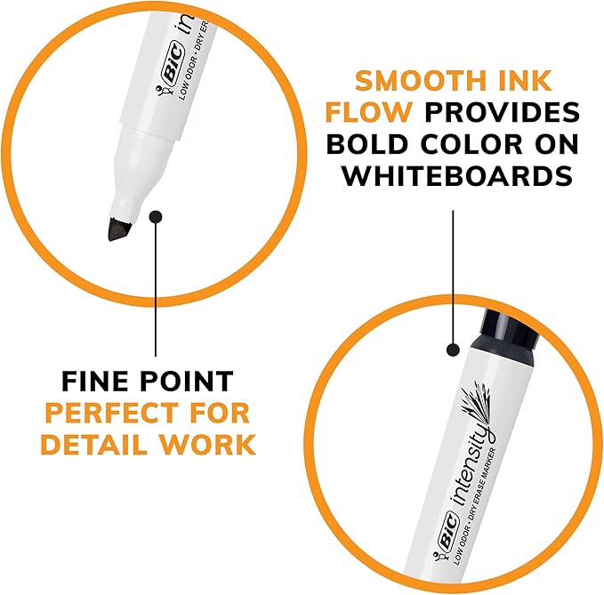 BIC Intensity Low Odor Dry Erase Markers, Assorted Colors, Chisel Tip, 4-Count Pack of Erasable Markers With Low-Odor Ink for a Pleasant Writing Experience (Pack of 2)