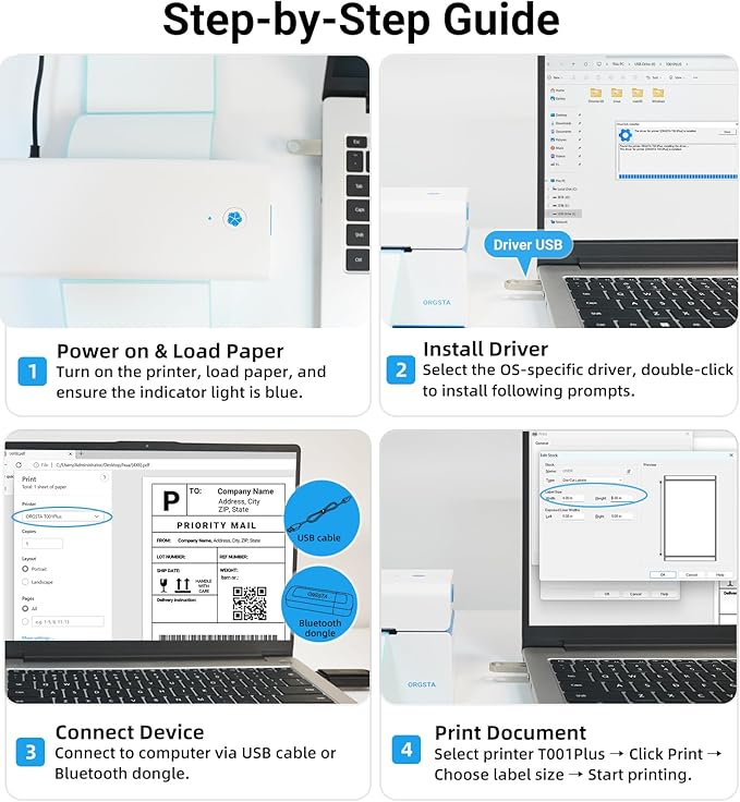 ORGSTA Bluetooth Thermal Shipping Label Printer T001-Plus Wireless 4x6 Shipping Label Printer for Small Business Support Android iPhone & Windows Widely Used for Amazon, Ebay, Shopify, Etsy, USPS