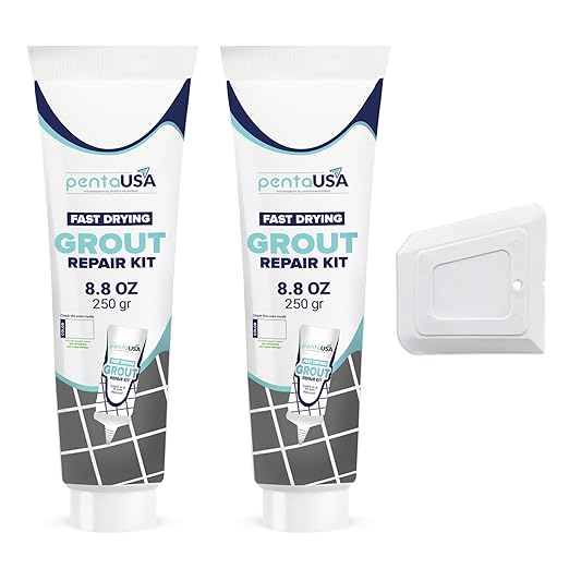 PentaUSA Grout - Premixed Grout Repair Set, 8.8 oz, 2 Pack Tile Grout Tubes, Repairs and Renews Tile Grout in Bathroom and Kitchen, Odorless and Safe Formula - 2 Pack (White)