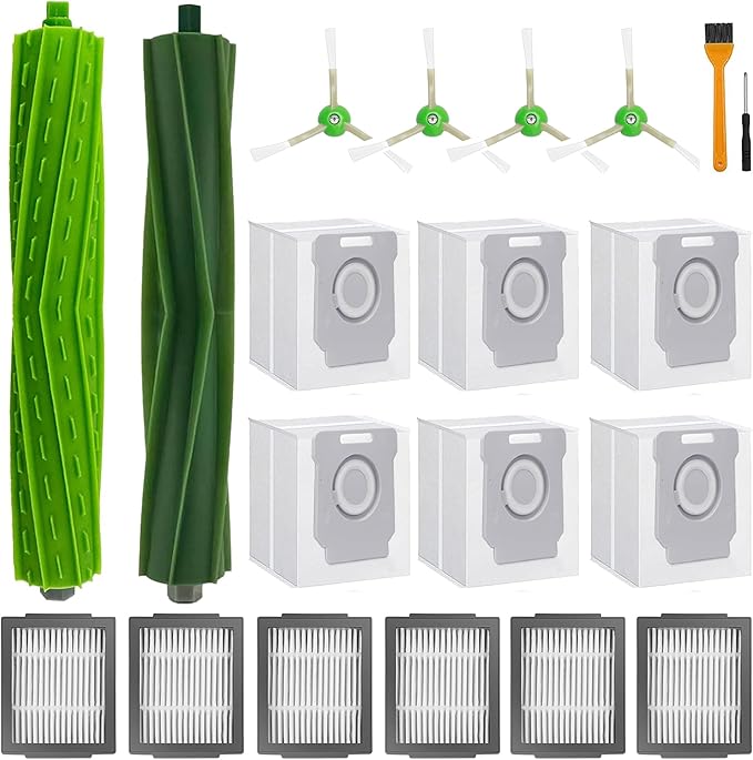 Replacement Parts Compatible With i-Robot Roomba i7 i7+ i3 i3+ i4 i4+ i6 i6+ i8 i8+ j6+ j7 j8 E5 E6 E7 Robot Vacuum Accessories, 1 Roller Brushes 4 Side Brush 6 Filters 6 Vacuum Bags