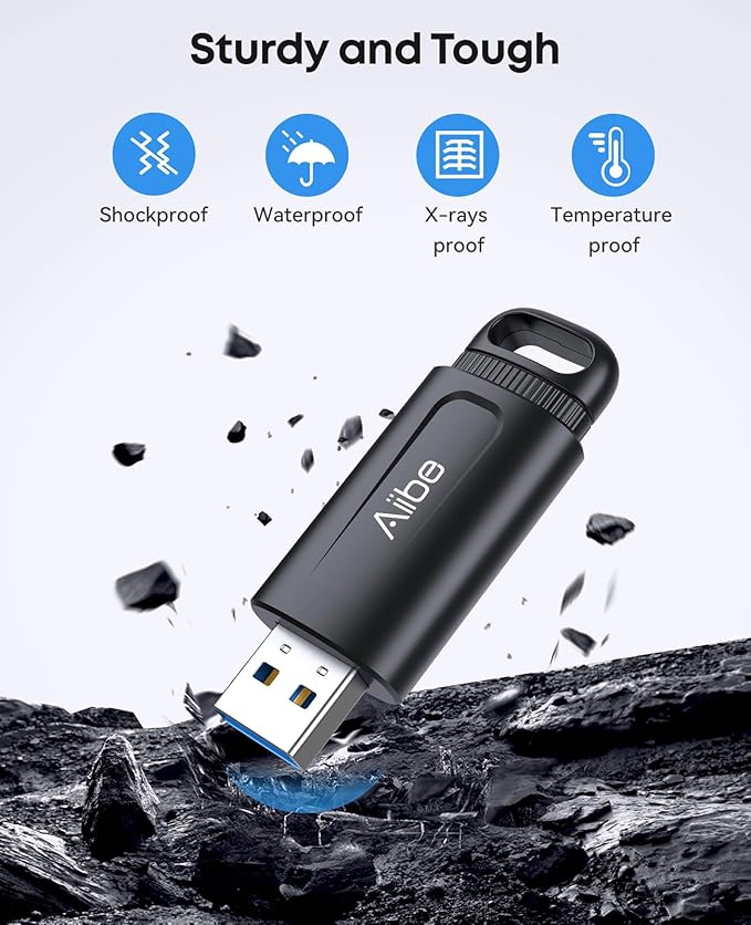 Aiibe 128GB Flash Drive USB 3.0 Thumb Drive up to 100MB/s USB Drive Retractable Memory Stick with LED Indicator Portable Keychain Jump Drive for Windows Mac PC Laptop Car, Black