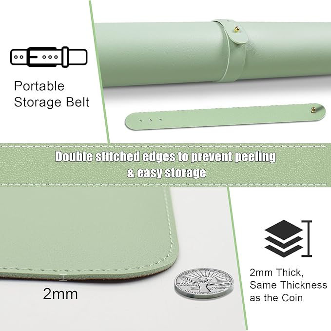 Non Slip Desk Mat, 31.5" x 15.7" PU Leather Desk Pad, Cork Desk Mat for Desktop, Desk Pad for Keyboard and Mouse, Ideal for Office and Home, Light Green