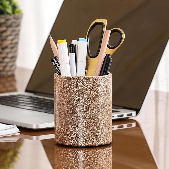 Pen Organizer, PU Leather Pencil Cups for Desk for Cosmetics Office Supplies,Make Up Brush Holder Organizer PH109