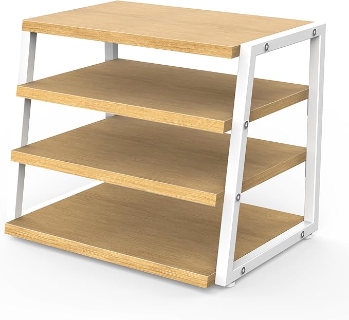 Fenge Desk Shelf Organizer, 4 Tier Desktop Shelf, Wood and Metal Office Shelves, Corner File Organizer for Office Supplies, Top of Desk Organizers and Accessories