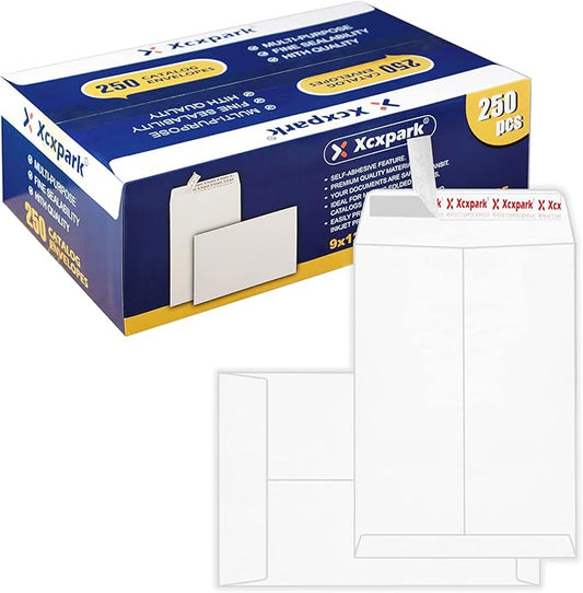 250 PCS 9x12 inches Security Catalog Envelopes Printable Self Seal Envelopes, Anti Tear White Kraft Envelopes for Invitation Cards, Pictures, Photos, Documents