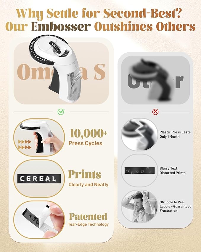 Embossing Label Maker Machine, 10-Roll Color 3D Embossed Tapes, Retro Vintage Label Maker, Old School Manual Embosser for Home DIY Crafts & Scrapbook Supplies