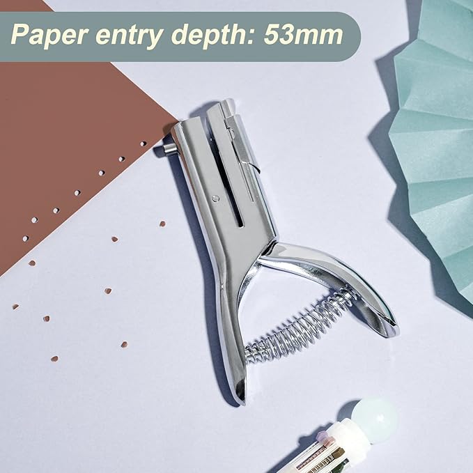 Heavy Duty Hole Punch Single One Hole Puncher Paper Hole Punch Long Reach Reduced Effort 2 Inch Deep Throat Hand Alloy Punch for ID PVC Cards 5 Inch Tall 25 Sheet Capacity(2 Pcs,1/8 Inch Hole)