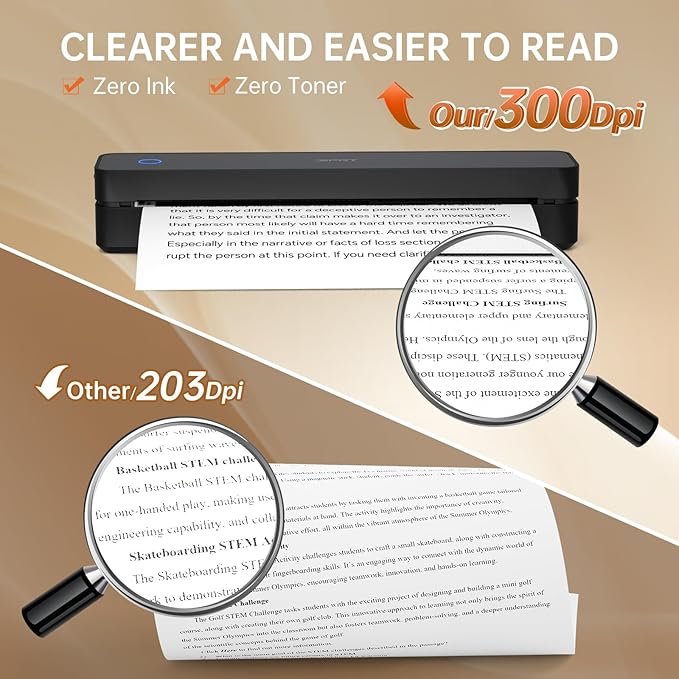 iDPRT MT610 Portable Thermal Printer, Mobile-Travel-Printers, Inkless-Wireless-Small-Printer for Home Use, Office, Vehicles, Bluetooth Printers Supports 8.5" x 11" US Letter & A4 & A5 Size