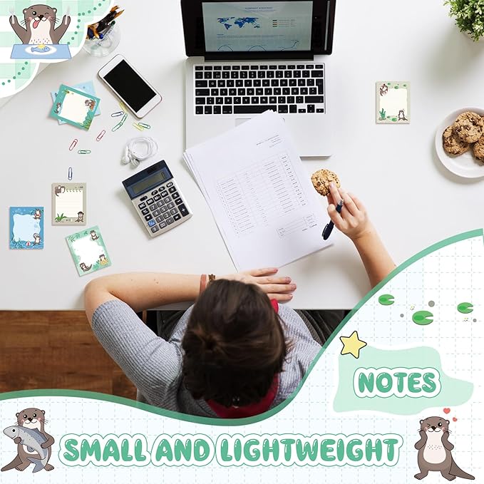 Sabary 9 Pads Cute Sticky Notes Animal Sticky Note Pads 3.15 x 3.94 Inches Colored Adhesive Memo Reminder Decor for Journal School Office Gifts(Otter)