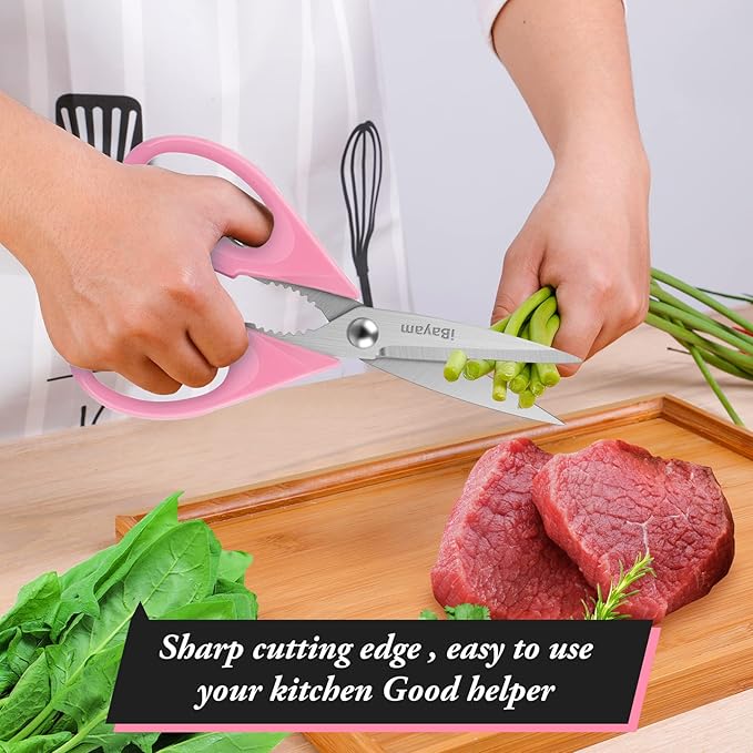 Valentines Day Gifts for Women Mom Wife Her, iBayam All Purpose Kitchen Shears 8.5" Cooking Scissors with Sheath, Pink Kitchen Accessories Household Appliances Home Essentials Kitchen Gadgets Utensils
