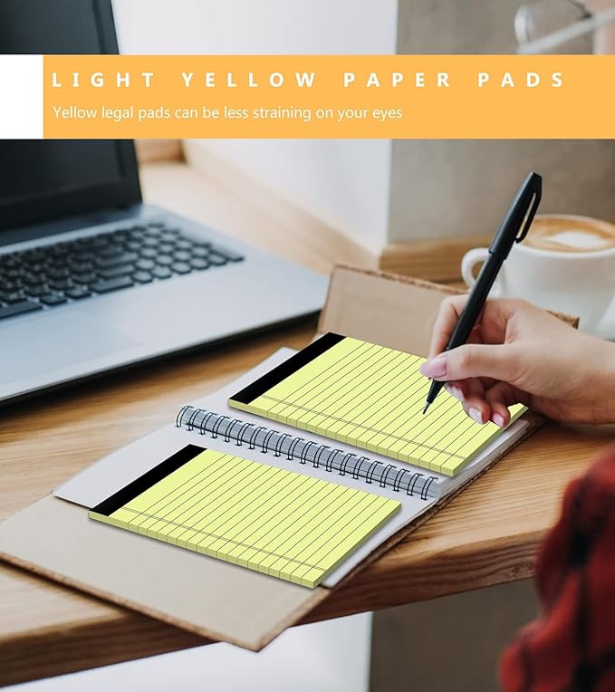 Yellow Legal Pads, Note Pads, 4 x 6 Inch, 8 Pack, 30 Sheets/Pad, Narrow Ruled, Small Notepads Yellow Paper, Micro Perforated Memo Pads, Lined Writing Pads of Paper, Mini Pocket Size Scratch Pads 4x6