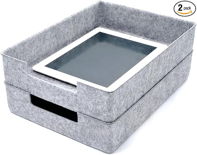 Welaxy Desk Drawer Organizer Letter Trays Felt Document File Papers Magazines Storage Sorting Box Soft Sturdy 2-piece office home fall gift solution (Light Grey)