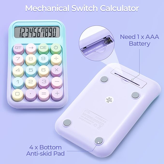M&G Mechanical Switch Calculator, 10 Digit Basic Desk Calculator, Large LCD Display and Big Buttons, Cute Small Calculators Gift for Children Students Teacher